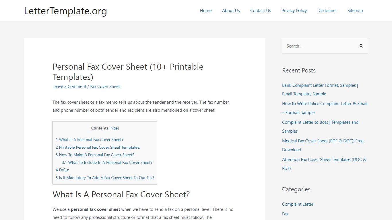 Personal Fax Cover Sheet (10+ Printable Templates) - LetterTemplate.org