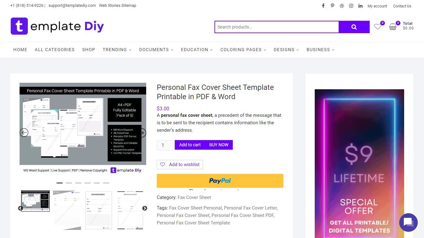 Personal Fax Cover Sheet Template Printable in PDF & Word