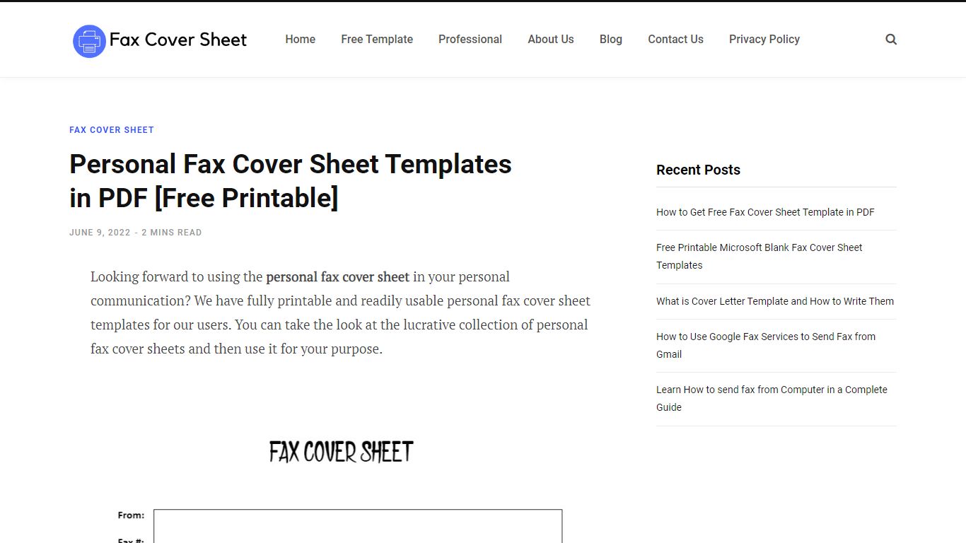 Personal Fax Cover Sheet Templates in PDF [Free Printable]